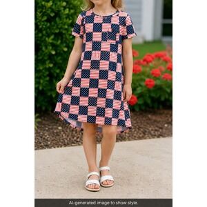 LuLaRoe Girls Dress Size 4 American Flag Stars Stripes Swing Americana Patriotic